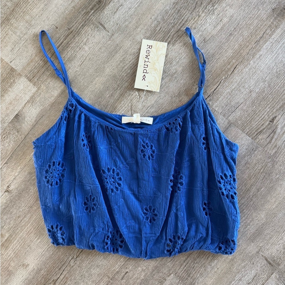 Rewind Floral Eyelet Square Neck Tank Top